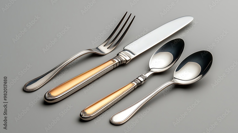 Antique silver cutlery set on an isolated background Antique silver cutlery set on an isolated background