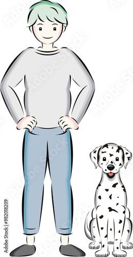 Dalmatian with owner｜101匹ワンちゃんでお馴染みのダルメシアンと飼い主のイラスト