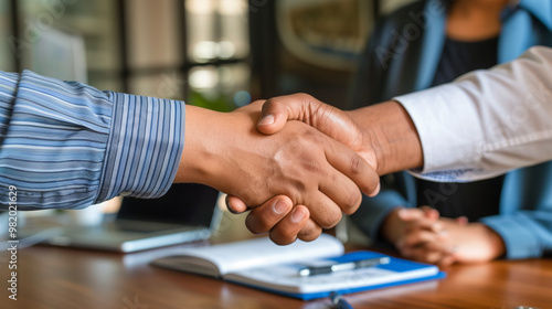 Close-up of a handshake between business partners symbolizing agreement, partnership, and trust