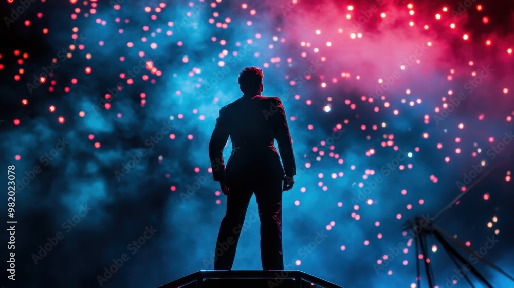The ringmaster standing on a platform, overlooking the entire circus performance, orchestrating the show. The ringmaster standing on a platform, overlooking the entire circus performance, orchestrating the show.