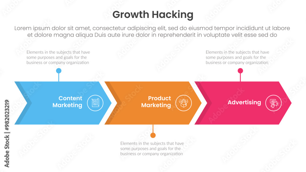growth hacking infographic 3 point with arrow right direction horizontal line for slide presentation growth hacking infographic 3 point with arrow right direction horizontal line for slide presentation