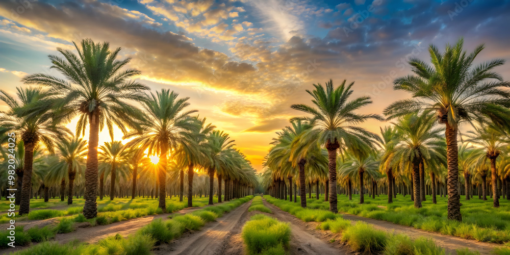 Date palms plantation at sunset with a stunning natural backdrop , date palms, plantation, sunset, nature, background, landscape Date palms plantation at sunset with a stunning natural backdrop , date palms, plantation, sunset, nature, background, landscape