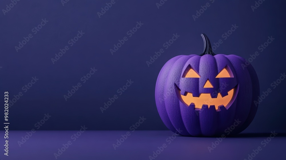 A purple pumpkin with a spooky face, perfect for Halloween decorations. A purple pumpkin with a spooky face, perfect for Halloween decorations.