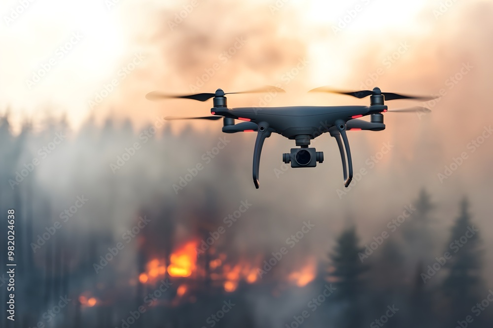 Drone Delivering Vital Supplies to Firefighters Battling Intense Forest Fire Amid Smoky Conditions Utilizing Natural Lighting Professional Color Grading and Sharp Focus for Aerial Photograph Drone Delivering Vital Supplies to Firefighters Battling Intense Forest Fire Amid Smoky Conditions Utilizing Natural Lighting Professional Color Grading and Sharp Focus for Aerial Photograph