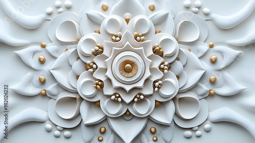 A floral pattern in white and gold bursts forth in delicate 3D artistry.