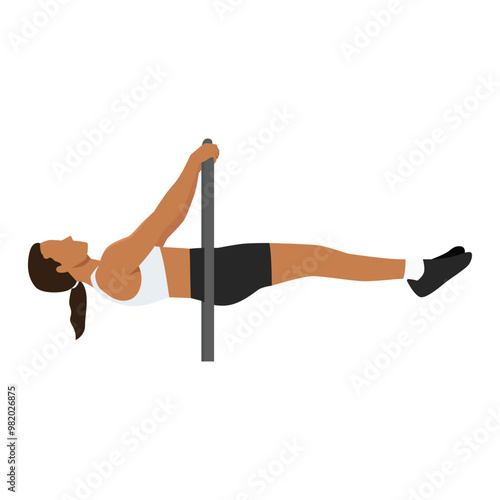 Young woman doing front lever on a bar calisthenics exercise. Flat vector illustration isolated on white background