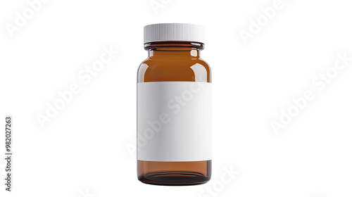 Medicine bottle with blank label on a white transparent background