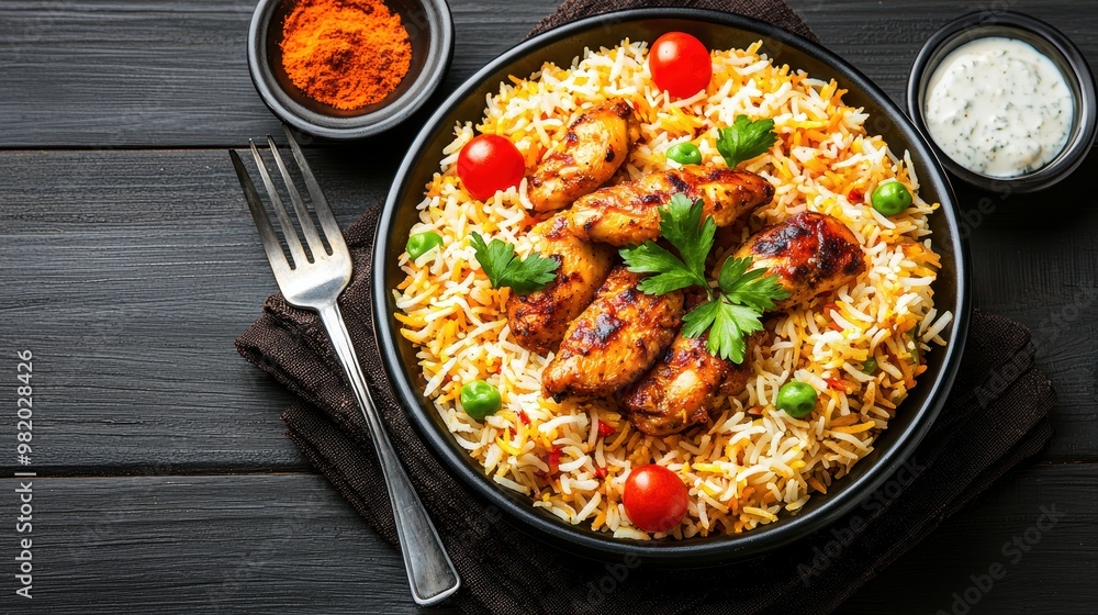 Delicious Chicken Biryani with Parsley and Tomatoes Delicious Chicken Biryani with Parsley and Tomatoes