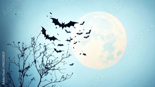 Fototapeta Naklejka Na Ścianę i Meble -  Bats flying around a full moon