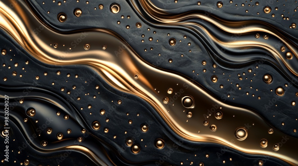 Abstract fluid art with gold and black waves Abstract fluid art with gold and black waves