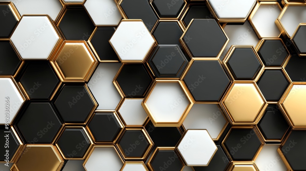 Modern Hexagonal Patterns in Gold and Black Color Scheme Modern Hexagonal Patterns in Gold and Black Color Scheme
