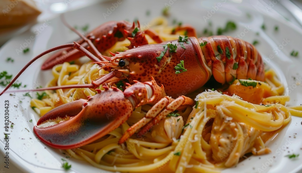 Scrumptious seafood pasta with fresh lobster and creamy sauce Scrumptious seafood pasta with fresh lobster and creamy sauce