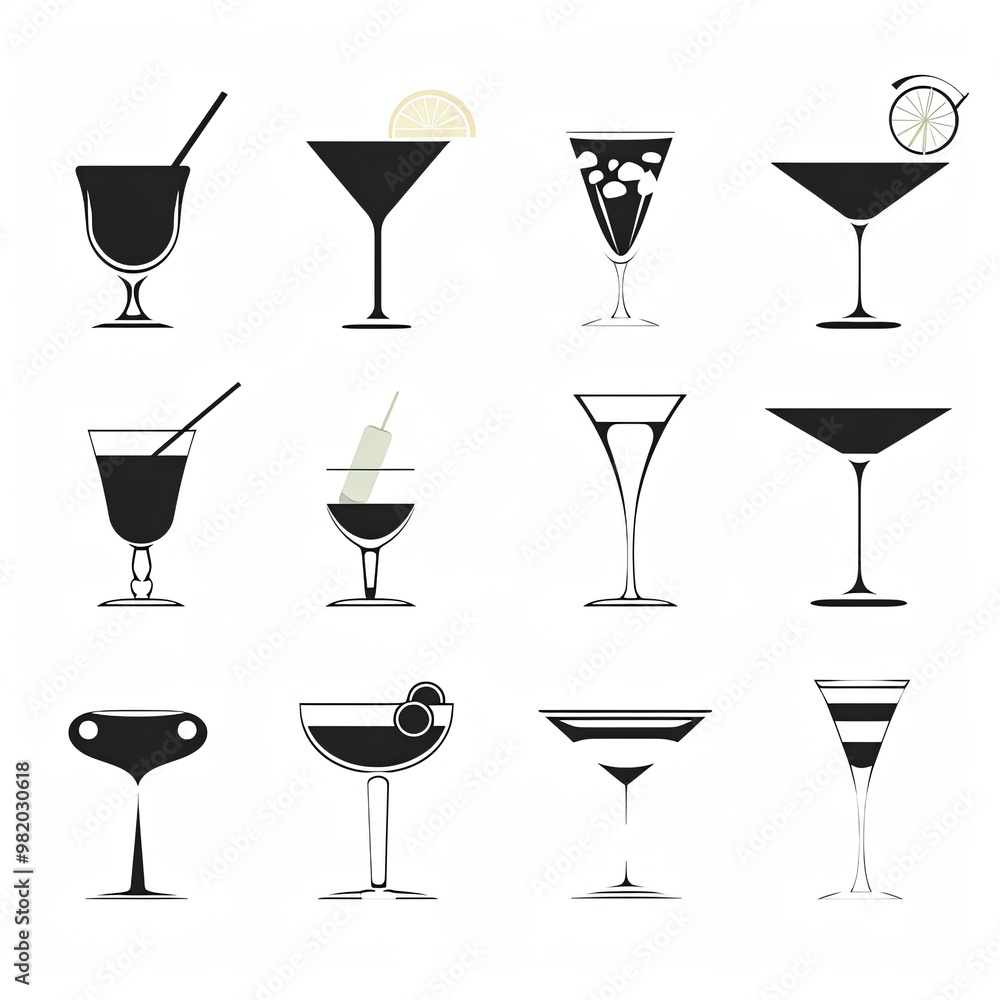 Cocktail day in black and white icon style on white background Cocktail day in black and white icon style on white background