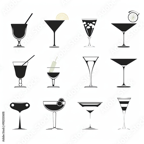 Cocktail day in black and white icon style on white background