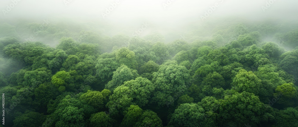 A forest with trees covered in fog A forest with trees covered in fog