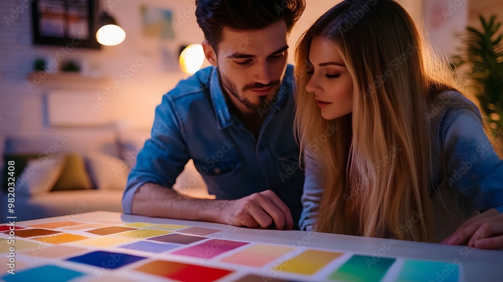 Fototapeta premium Couple Choosing Colors from a Color Palette