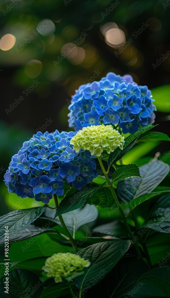 Blue Hydrangea Blossoms, a Study in Green and Blue, Floral Background, Nature Photography Blue Hydrangea Blossoms, a Study in Green and Blue, Floral Background, Nature Photography