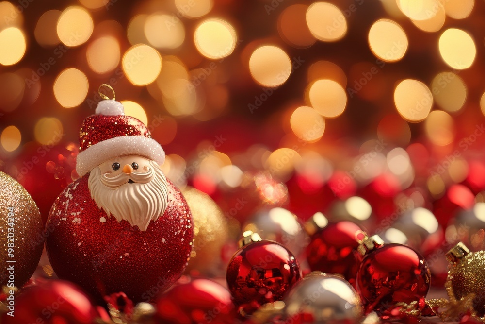 Christmas ornament with Santa design and sparkling holiday bokeh background Christmas ornament with Santa design and sparkling holiday bokeh background