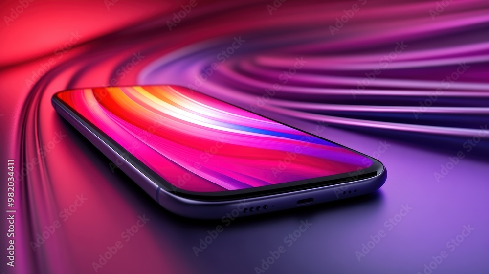 A close up of a smartphone on top of some colorful waves, AI A close up of a smartphone on top of some colorful waves, AI