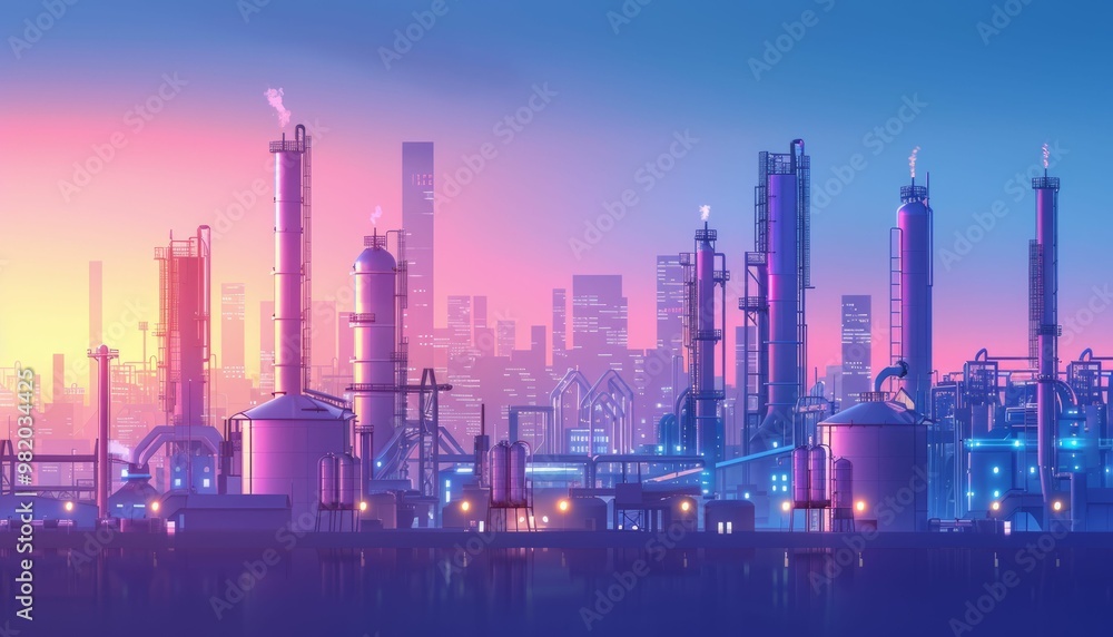 Obraz premium Futuristic cityscape with vibrant neon lights reflecting on calm water