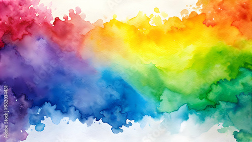 Watercolor painting image with a rainbow color theme, watercolor, painting, rainbow, vibrant, colorful, art