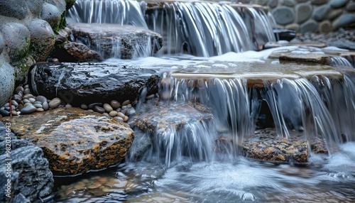 Cascading Tranquility of the Rocky Waterfall photo