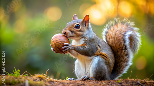 Squirrel holding a large acorn in its paws, squirrel, big, acorn, nut, rodent, animal, cute, adorable, fluffy, wildlife, forest