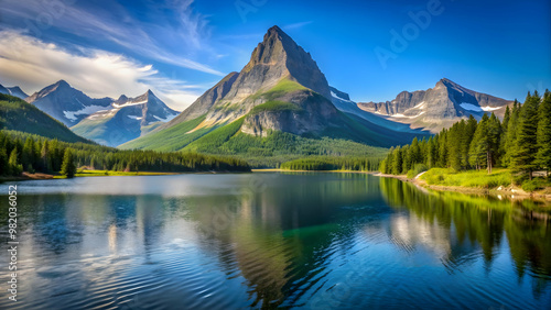 Scenic view of Swiftcurrent Lake in Glacier National Park, surrounded by mountains and forests