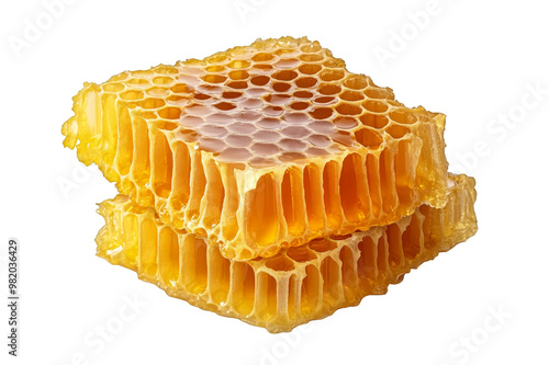 Honey in honeycomb on transparent background