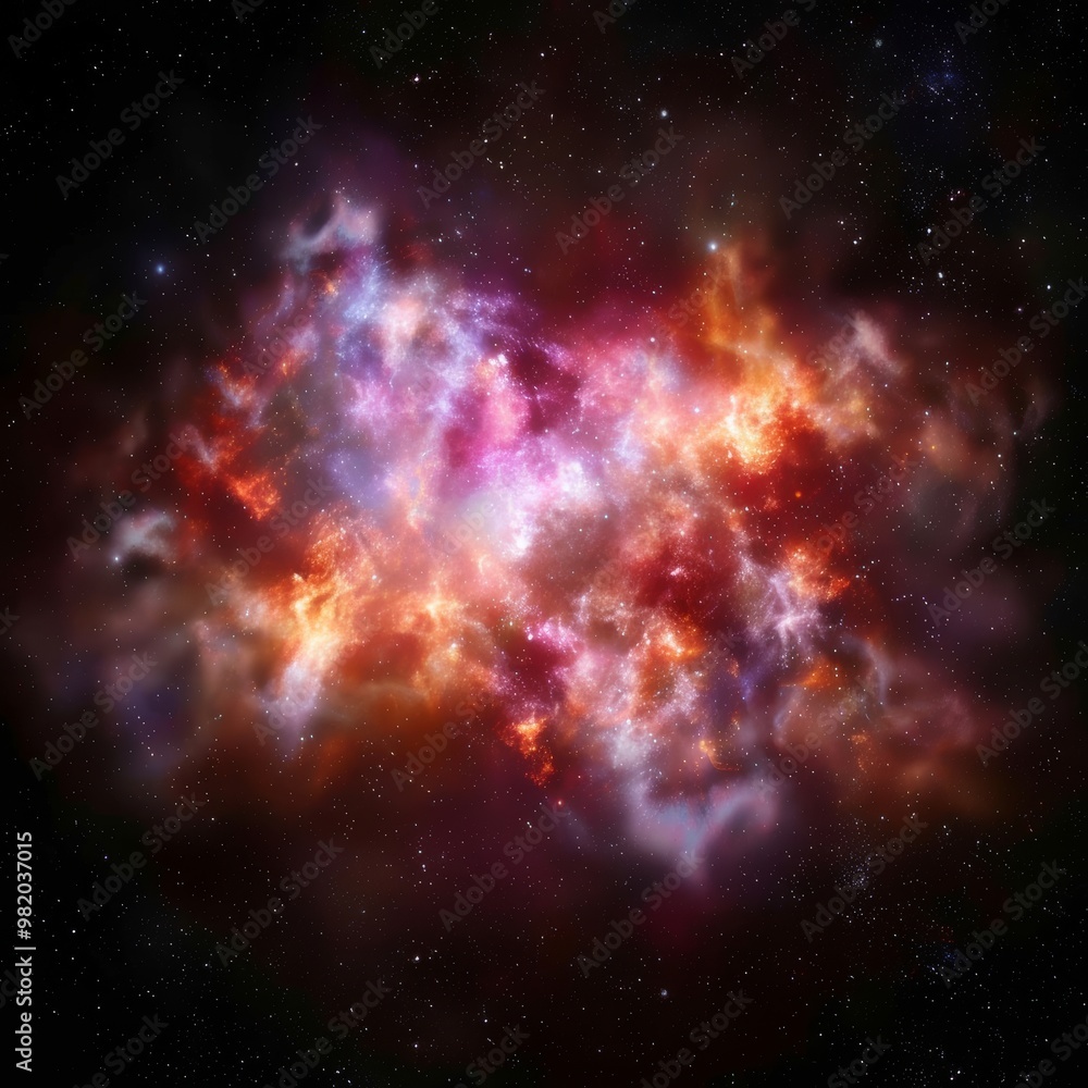 Naklejka premium Vivid Cosmic Clouds of Gas and Dust A Nebula of Colors in Deep Space, Astronomy Background.