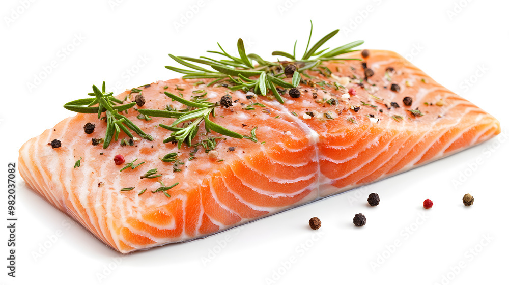 Salmon fillet seasoned with fresh herbs like rosemary and thyme Salmon fillet seasoned with fresh herbs like rosemary and thyme