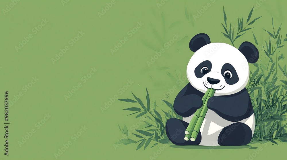 Cute cartoon panda bear sitting in a bamboo forest and eating bamboo. Cute cartoon panda bear sitting in a bamboo forest and eating bamboo.