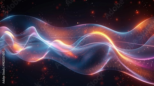 Abstract background with colorful glowing waving lines on a dark background, futuristic design concept. Generative AI.