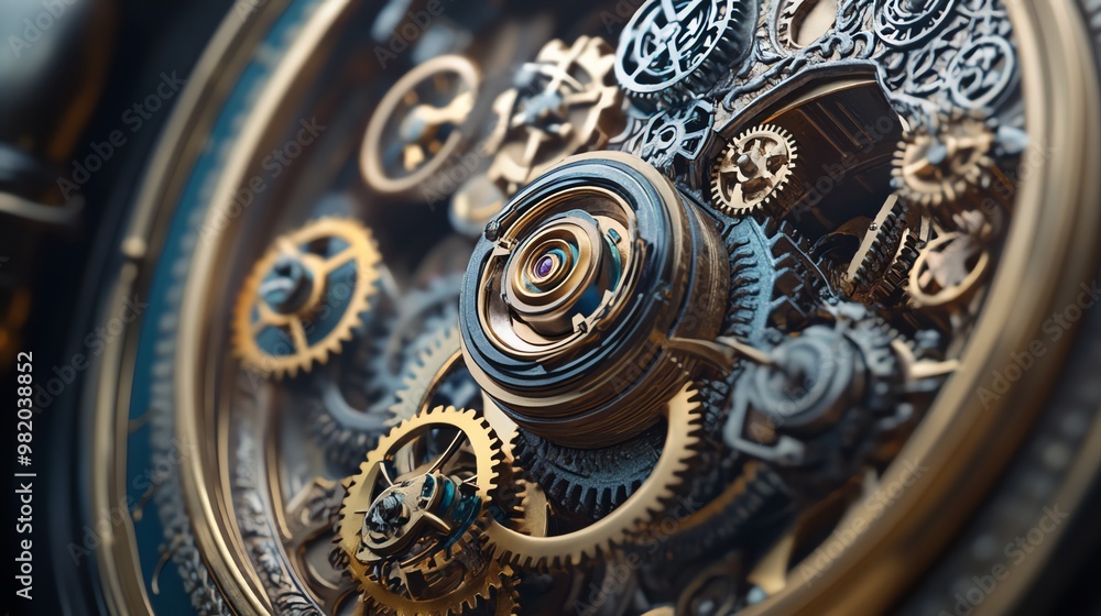 Close-up of a complex intricate clock mechanism. Close-up of a complex intricate clock mechanism.