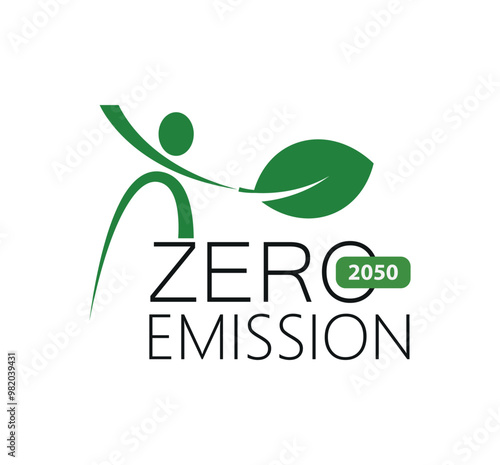 zero emission sign on white background	