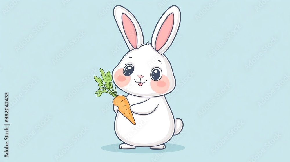 A cute cartoon bunny holding a carrot. A cute cartoon bunny holding a carrot.