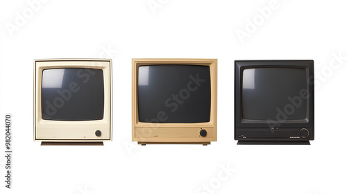 Old vintage television monitor screen with empty displays isolated background, flat view of computer screen, electronic device for showing detail.