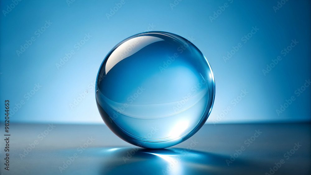 Clear glass ball with a blue tint, crystal, sphere,decorative, shiny, reflection, round, decoration, object, blue, vibrant Clear glass ball with a blue tint, crystal, sphere,decorative, shiny, reflection, round, decoration, object, blue, vibrant