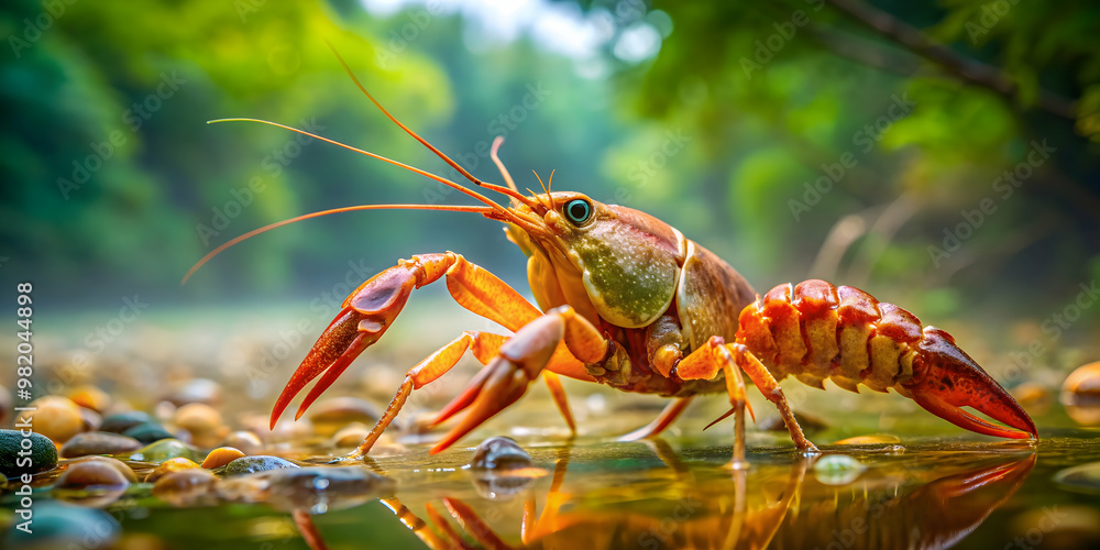 Flusskrebs in einem klaren Bach, crawfish, freshwater, wildlife, creek, crustacean, underwater, nature, habitat, aquatic Flusskrebs in einem klaren Bach, crawfish, freshwater, wildlife, creek, crustacean, underwater, nature, habitat, aquatic