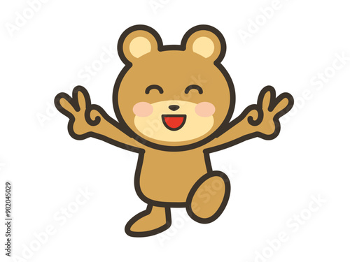 ダブルピースでご機嫌なかわいいくまさんのイラスト