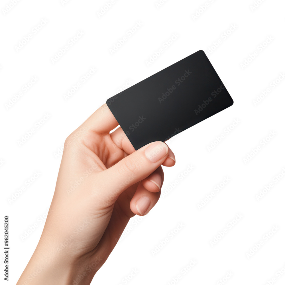 A hand holding a blank black card, perfect for showcasing identity, credit, or business concepts. isolated on a transparent background A hand holding a blank black card, perfect for showcasing identity, credit, or business concepts. isolated on a transparent background