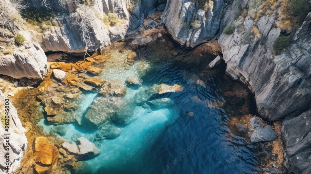 Fototapeta premium Aerial View of a Serene Canyon Lake