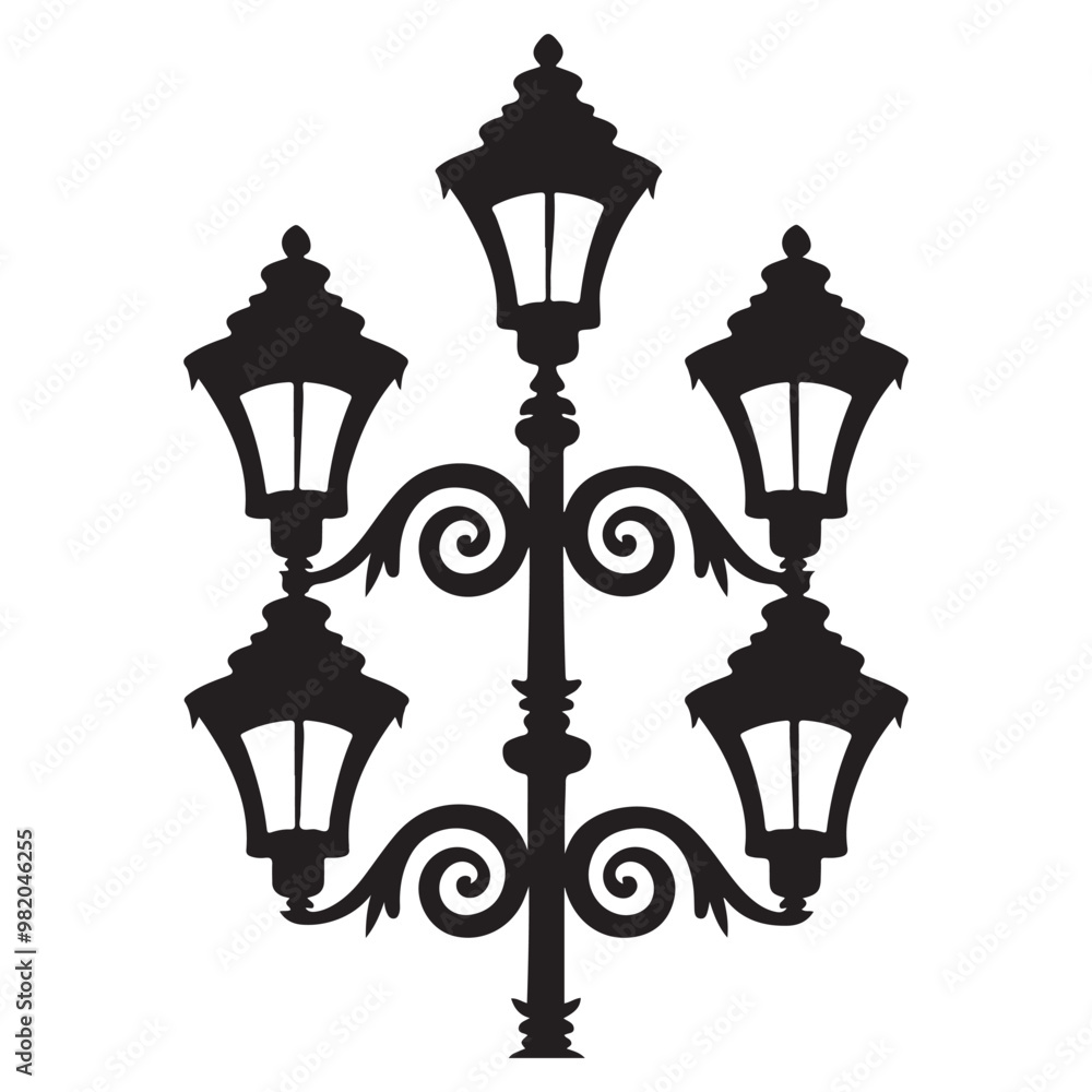 Obraz premium Isolated vintage lamppost, Vintage Garden Lamp Silhouette street light vector illustration