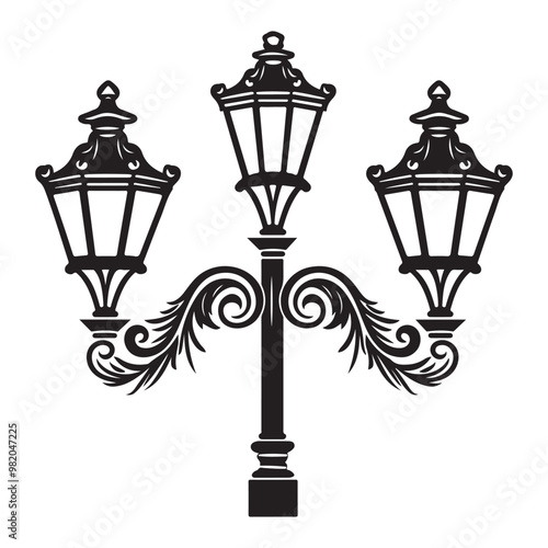 Isolated vintage lamppost, Vintage Garden Lamp Silhouette street light vector illustration