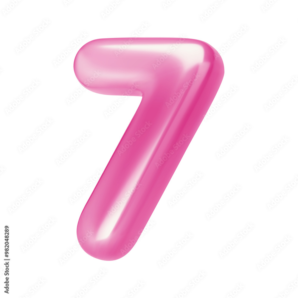Number pink 7. Foil and chrome balloon number seven in 3d style. Realistic design elements isolated on white background. Vector illustration Number pink 7. Foil and chrome balloon number seven in 3d style. Realistic design elements isolated on white background. Vector illustration