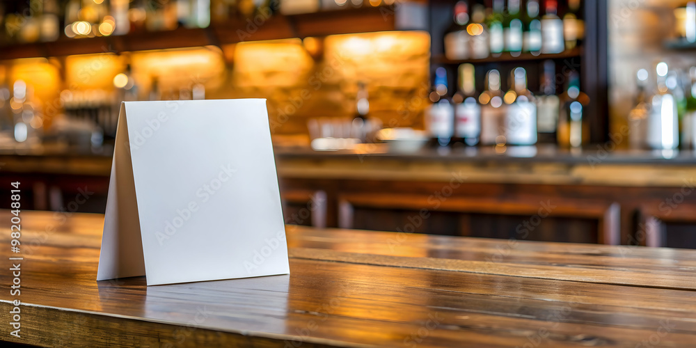 Blank paper table card on wooden table over bar background, paper, table card, wooden table, bar, blank, empty, restaurant Blank paper table card on wooden table over bar background, paper, table card, wooden table, bar, blank, empty, restaurant