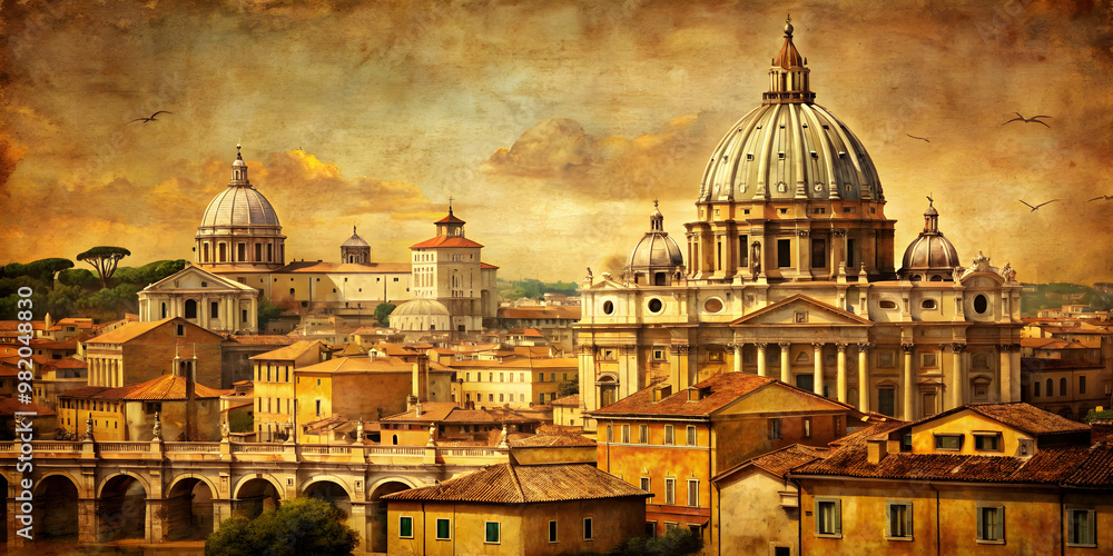 Fototapeta premium Rome old postcard with vintage style and retro texture, Rome, Italy, postcard, vintage, retro, ancient, historic