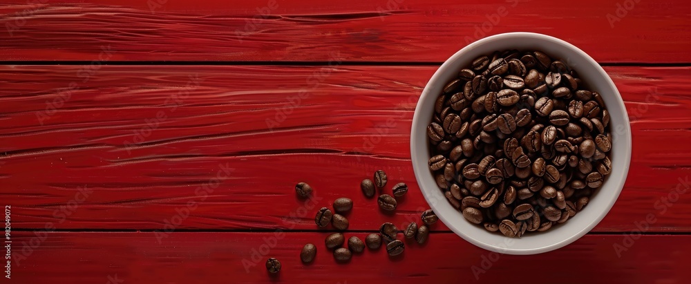 Coffee Beans on Red Wooden Table