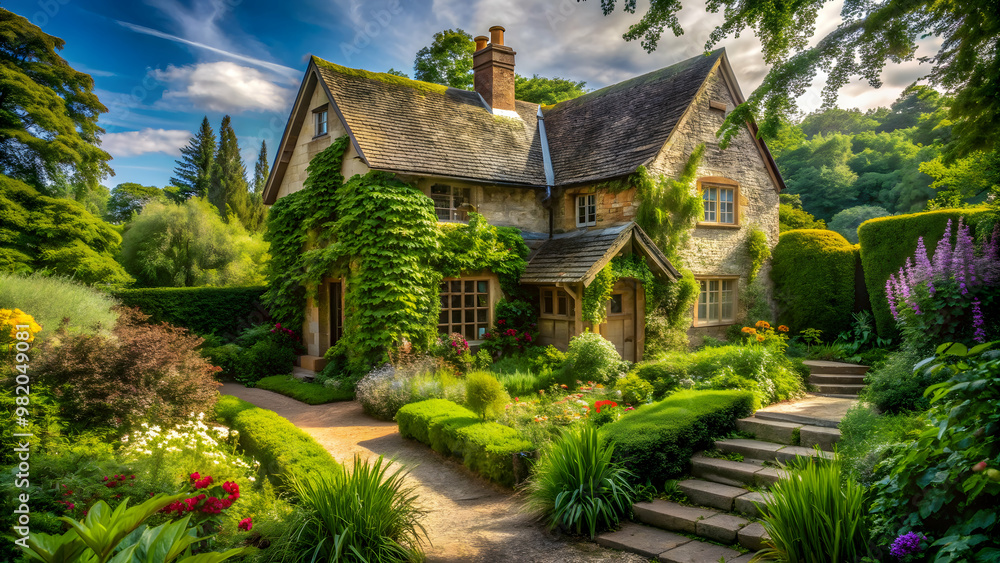 Old house surrounded by greenery in a peaceful garden setting, vintage, home, nature, cottage, garden, outdoors, foliage Old house surrounded by greenery in a peaceful garden setting, vintage, home, nature, cottage, garden, outdoors, foliage