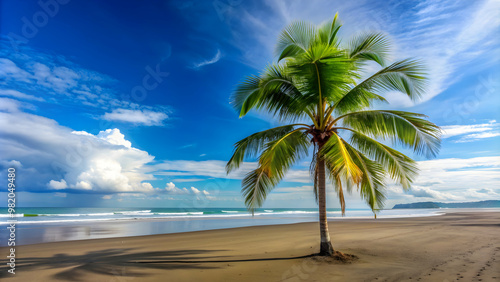 Lone palm tree on beach in Marino Ballena National Park, Costa Rica, palm tree, beach, Marino Ballena National Park